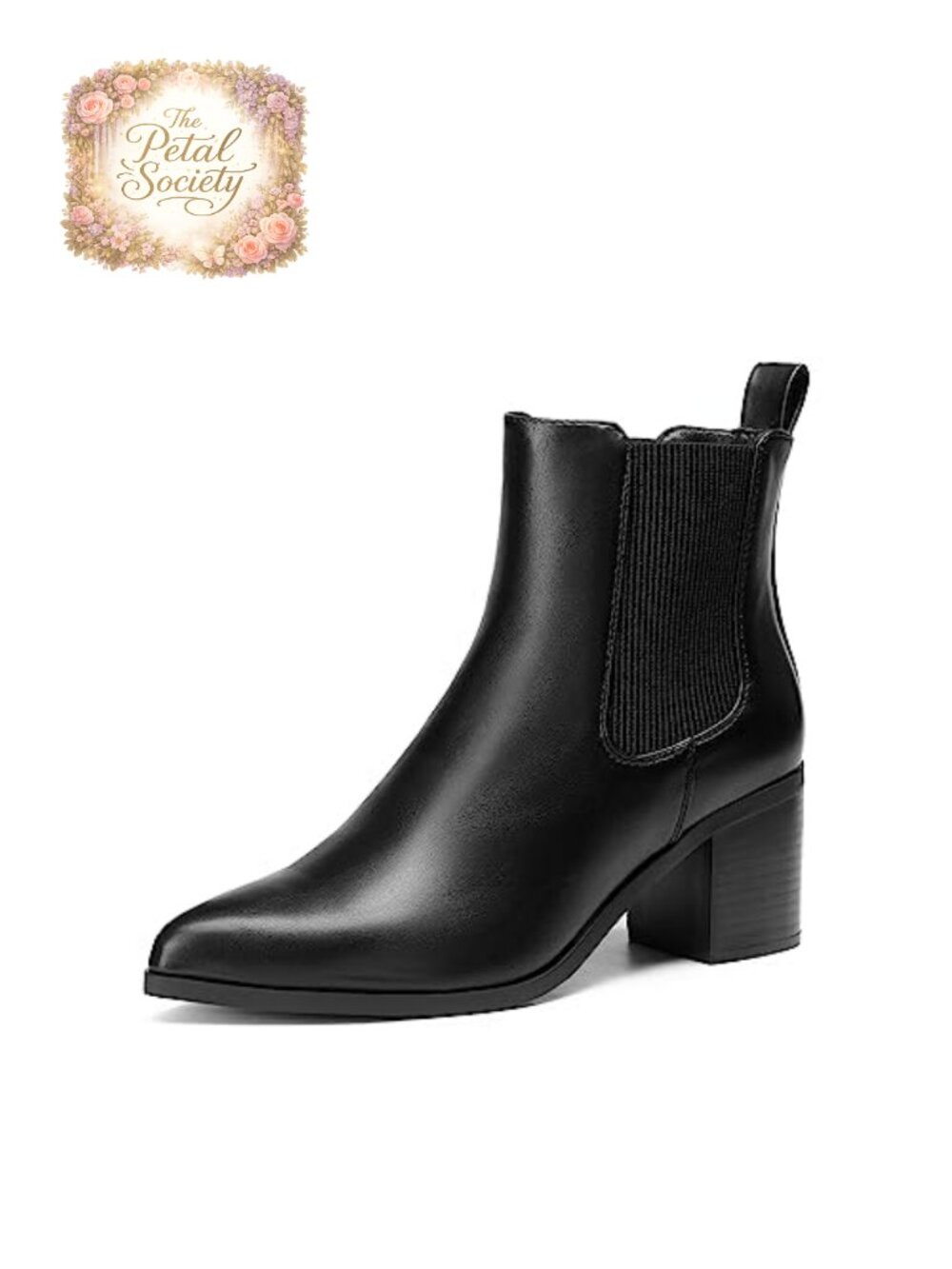 Faux Leather Heeled Ankle Chelsea Boots Pointed Toe Block Heel